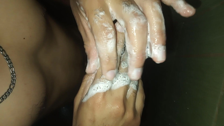 Cute boy jerks off: Hairy Slim Man Masturbates in the Shower at Home