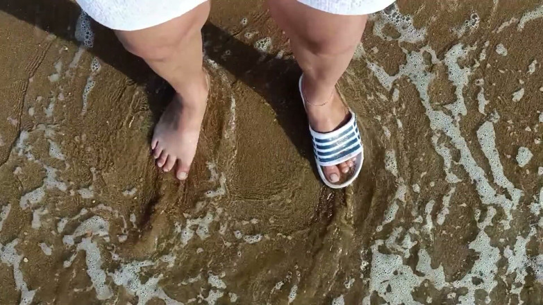 Idmir Sugary: Feet and the Sea Extra Slowmotion - One Foot Barefoot and...