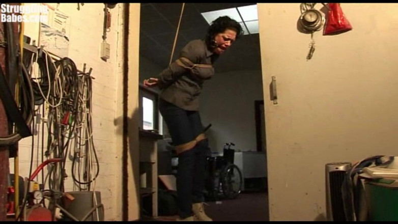 Submissed: Steffi Dangling on Rope Tightly Ballgagged