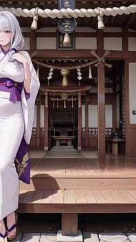 Rahsia Kuil Miko yang berambut perak! Kimono Putih separuh yang tidak ditapis, berlutut bergambar dan hubungan mata yang sengit.
