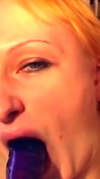 Blonde Hottie Stretches Wet Pussy with Throbbing Dildo