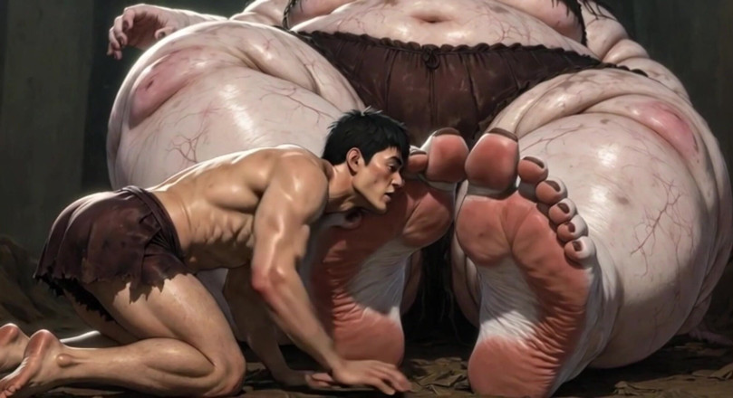 YOUR BEST FANTASY: Obrovská obézní bbw obryně - otrokyně líže obří nohy při uctívání