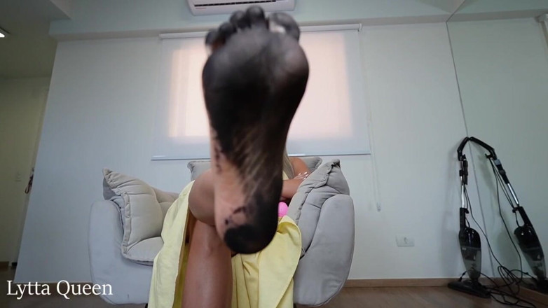 Queen Lytta ballbusting and cum lick: Lick Her Dirty Feet and Swallow His Cum After Lytta...