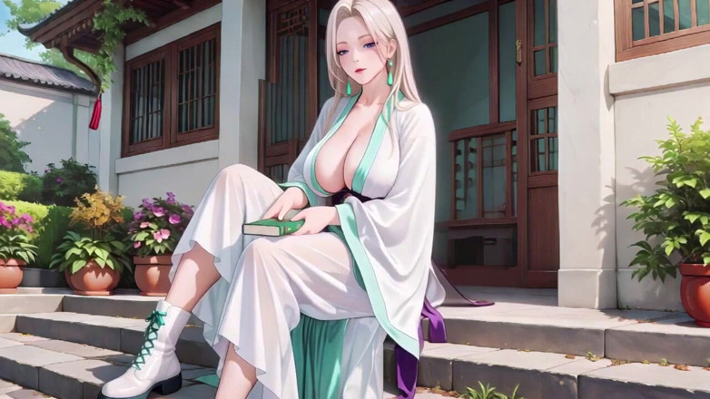 Tay Swift X: White Kimono Maid! Kneeling in the Japanese Corridor, High Slit...