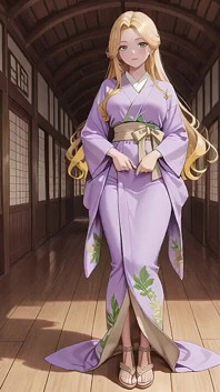 Blonde in Lavender! Kneeling Barefoot Under the Red Torii Gate, Her Andouf Fluttering in the Breeze