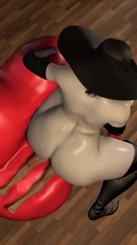 Lady Dimitrescu rides her man toy on her lip sofa