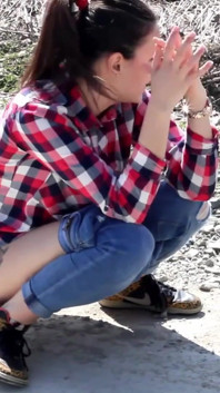 Shy Teen Pee on a Dirt Road