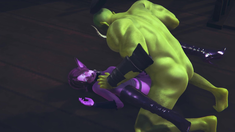 Waifu club 3D: Elf får fitta creampie från stor orc