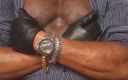 Black mature kinky muscle: Leather Muscle Daddy Delivers Posing Nipple Play Wank Unload