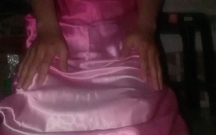 Naomisinka: Masturbation Cum Wearing Satin Pink Shiny and Slippery Long Gown