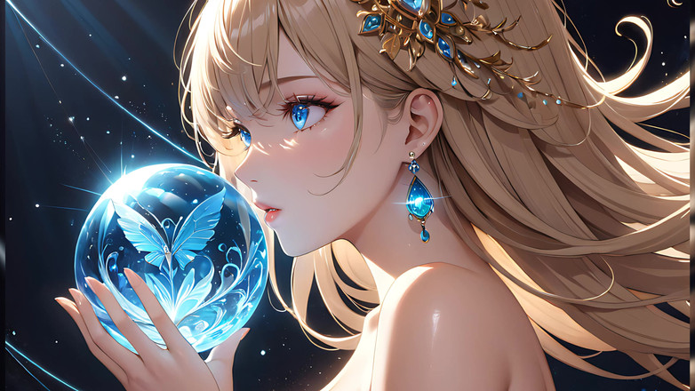 LustRender: Büyü fısıltıları - ai kız ve parlayan bir küre