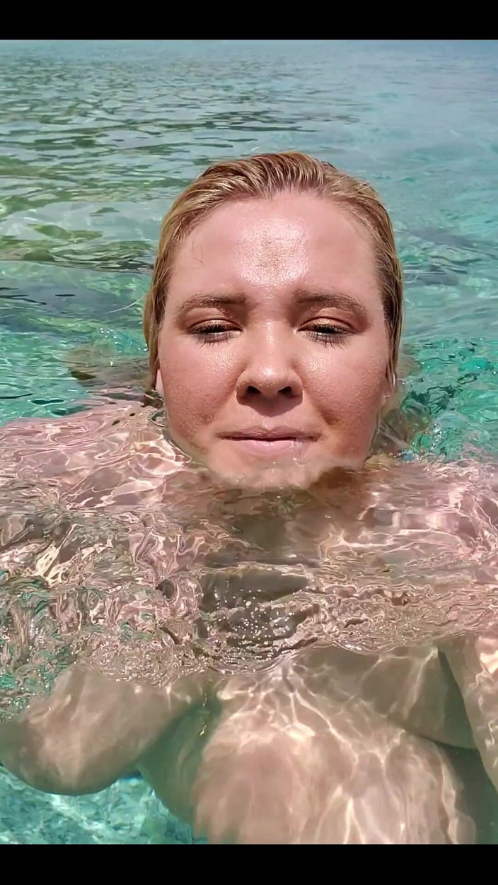 Annabelle Rogers: Swimming in the blue waters of Greece butt naked...