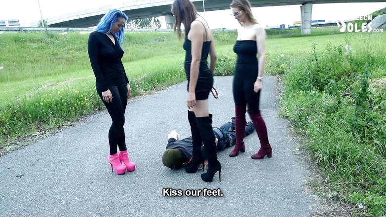 Czech Soles - foot fetish content: Walking a foot slave out with her 2 friends