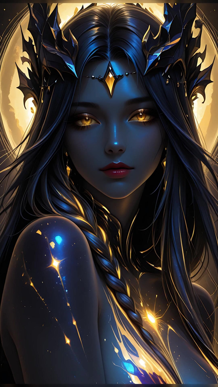 VelvetInk Studio: Void Empress Rising From Dark Matter with Golden Astral Threads...