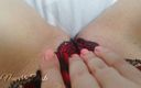Naughty Celeste: Masturbation in red thong before selling with orgasm