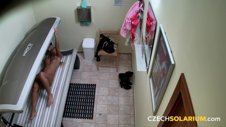Czech Solarium: Czech Solarium 68: Shaved Pussy Spread Wide, Loving the Attention