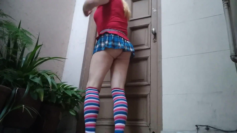 Dildo Man and Cross Hard Sex: Beautiful asshole outdoor with dildo and wig