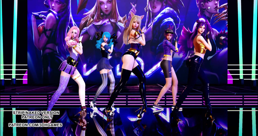 3D-Hentai Games: Amiga - Glass Bead Ahri, Akali, Seraphine, Kaisa, Gwen - danza kpop...