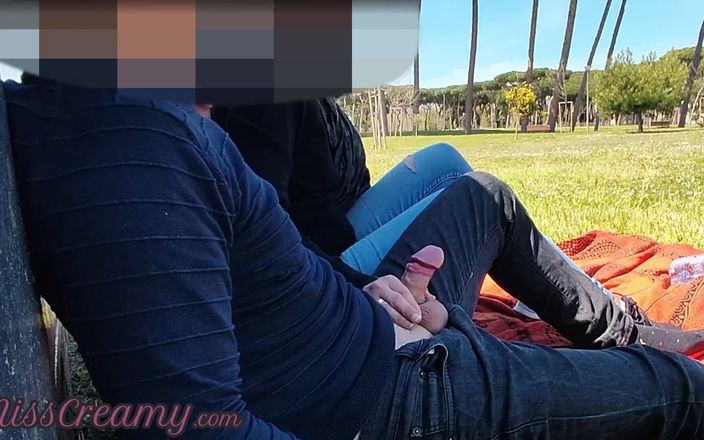Miss Creamy: French Teacher Handjob Amateur on Park to Student with Cumshot -...