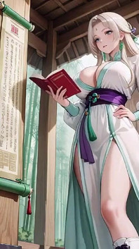 Kimono si pembantu kulit putih! Berlutut di koridor Jepang, celah besar mengungkap paha basah di bawah matahari.