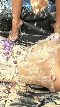 Horny Blonde Step Sisters Smeared with Vanilla Cream and Masturbates Pussy