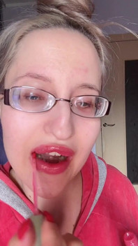 Asmr Eating Banana Pink Lipstick - Lip Fetish Food Fetish Lipstick Eyeglasses
