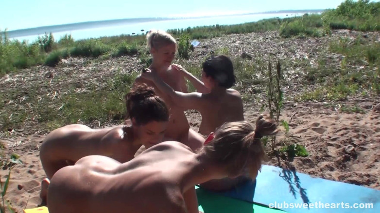 GroupSexSweetHearts: Sweet Lesbians Making Out on the Beach