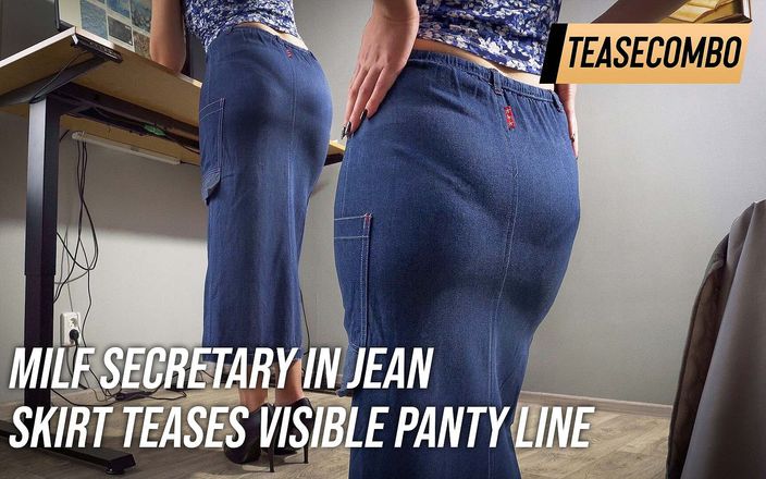 Teasecombo 4K: MILF Secretary in Jean Skirt Teases Visible Panty Line