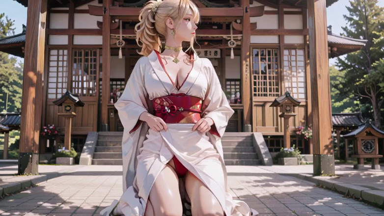 Seraphina Vale: Blonde Kimono Girl's Shrine Secret! Kneeling Under the Torii Gate...