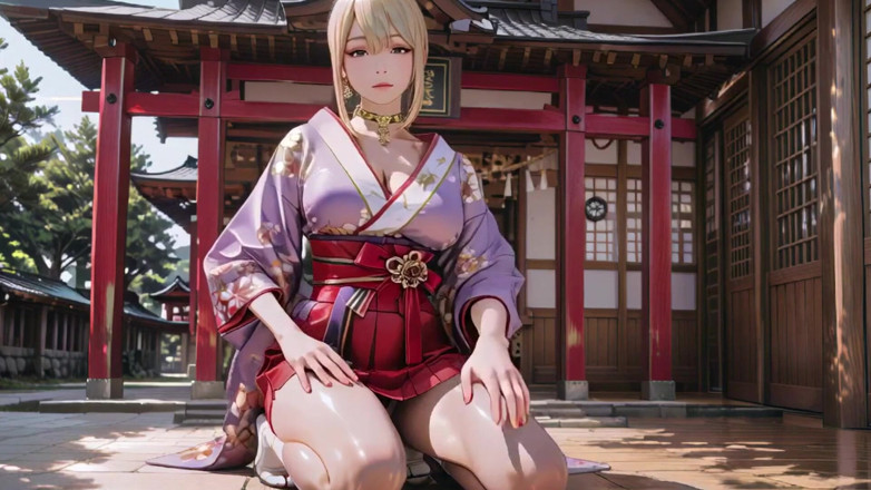 Seraphina Vale: Blonde Goddess in the Japanese Corridor, Lazy Gazes, Hand on...