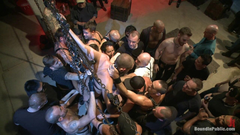 Bound in public: Southern Stud Gets Fucked and Showered with Cum in Front...