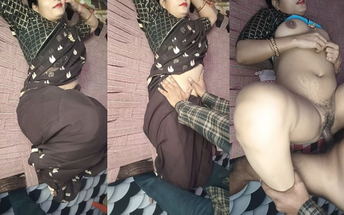 tannu: Schöne schwägerin in schwarzem sari wurde vom schwager ihrer nachbarin...