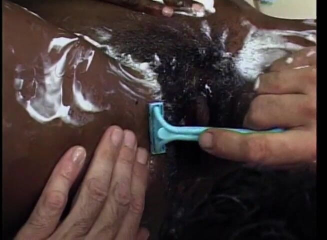 Thot Factory: Black slut fucked by white cock after shaving pussy