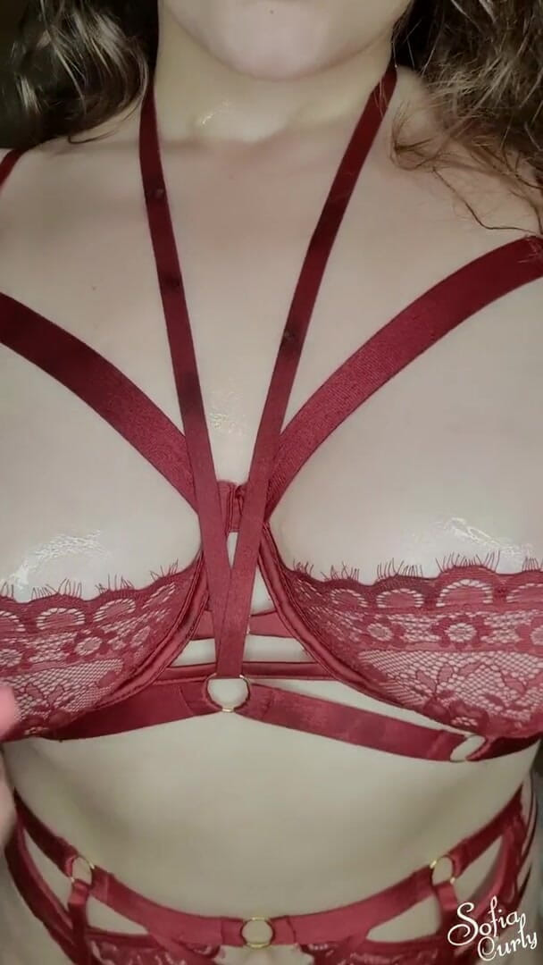 Sofia Curly: Girl plays with tits and favorite sex toy