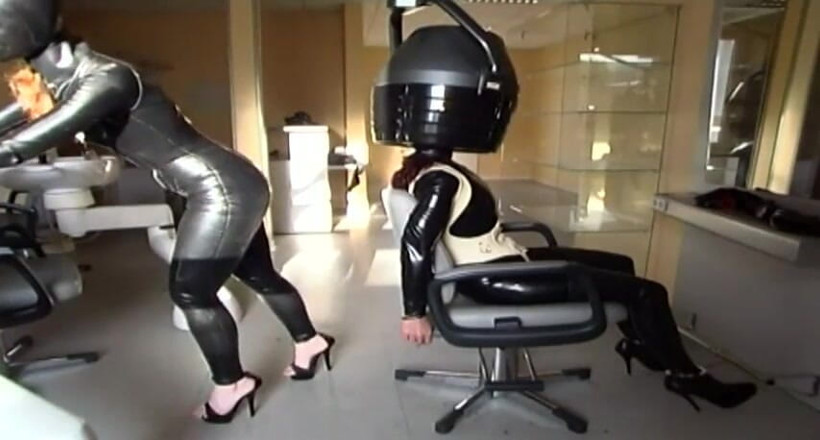 Fetish Desire: Masked redhead in latex gets tied up