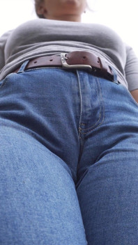 MILF Teasing Her Big Cameltoe in Blue Jeans Outdoors