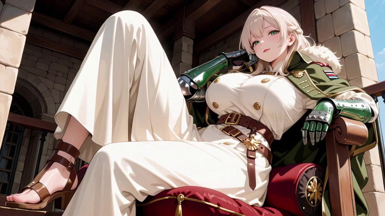 Tay Swift X: Blonde Knight's Afternoon! Green Uniform Golden Mechanical Arms, Lazily Contemplating...