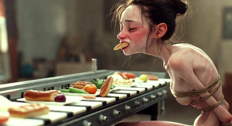 YOUR BEST FANTASY: Extremely Skinny Girl Bound - Stuffed with Food Until Full