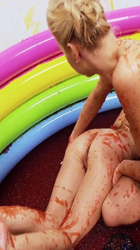 Pool Pussies Scene 3 Two Slim Blonde Lesbians in Bikinis Cum in the Jelly Pool