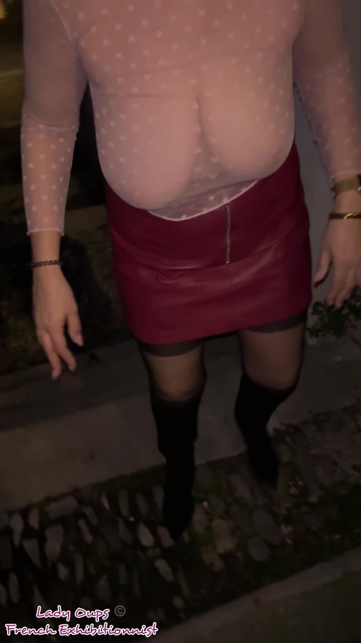 Lady Oups: Slut with Ball Gag Outdoors: Sheer Top Big Tits and...