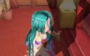 H3DC: 3D Hentai girl with blue hair touches her pussy and...