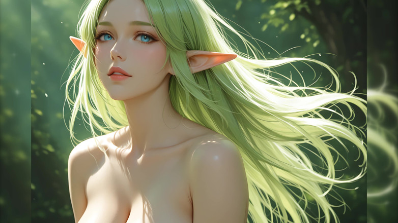 LustRender: Lustrender слайд-шоу: красивая обнаженная женщина-эльф течет, искусство волос - Ai Видео