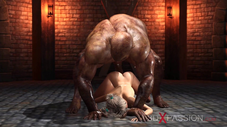 3dxpassion: A sexy blonde gets fucked rough by a big monster...