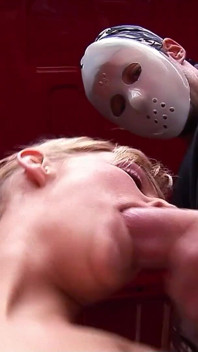 Sexy blonde teen Sarah fucked in the ass by two guys in van