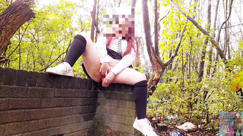 ChubbyBunny: Skool girl skips class to play in the woods