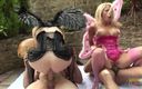 Shagging Moms: Naughty brunette and blonde milf fairies have an Outdoor foursome...