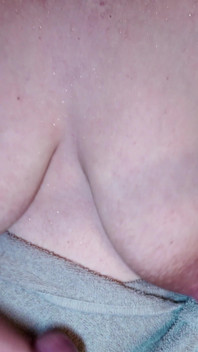 Big Natural Tits MILF Handjob in the Shower. I Cum on Her Towel.