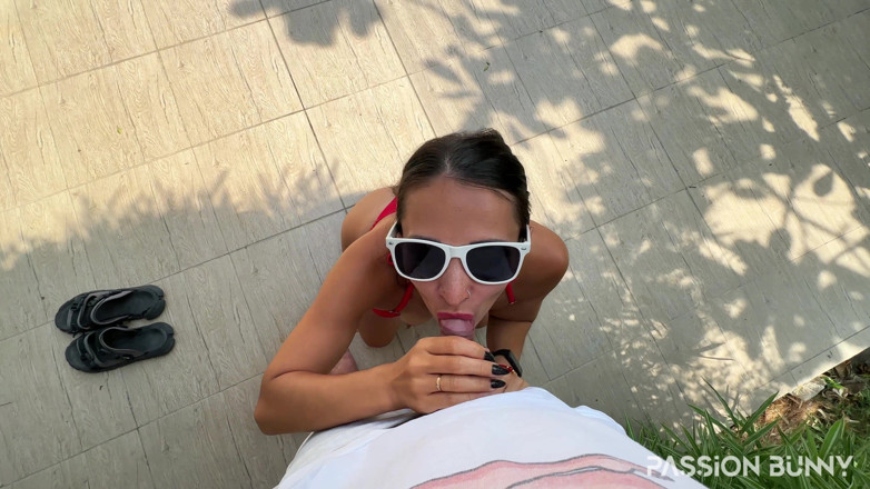 PassionBunny: Almost Caught with Risky Blowjob &amp; Pee Near Neighbor House