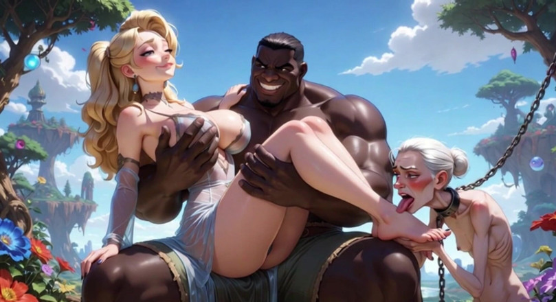 Anime Hentai: Old Granny Humiliated Licking Young Woman Feet - Sitting on Muscular...