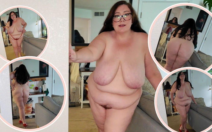 cutejayne: BBWミルフのヌード、赤いヒールでキャットウォーク